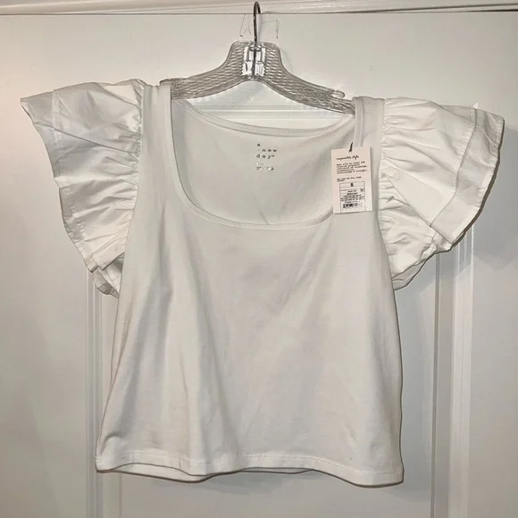 White Ruffled Sleeve Top - Picture 1 of 2